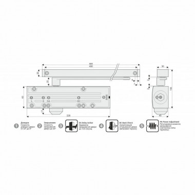 NOTEDO DC-025-095 SL+HO+DA+BC PRO (белый) доводчик дверной, механогидравлический, двухскоростной NOTEDO DC-025-095 SL+HO+DA+BC PRO (белый) доводчик дверной, механогидравлический, двухскоростной