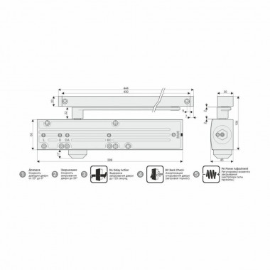 NOTEDO DC-045-155 SL+HO+DA+BC PRO (серебро) доводчик дверной механогидравлический, накладной